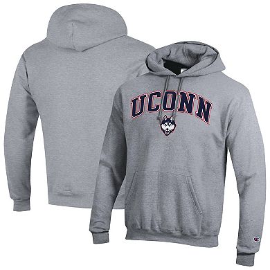 Men's Champion Heather Gray UConn Huskies Arched Logo Fleece Pullover Hoodie