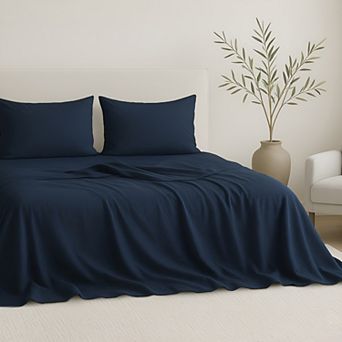 American Soft Linen 4 pc Cotton Luxury Sateen Weave Deep Pocket Sheet Set