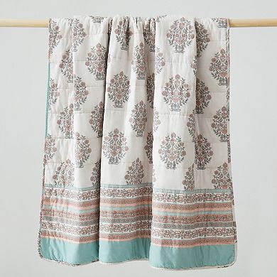 Lush Decor Sofia Flower Block Bouquet Reversible Throw Blanket