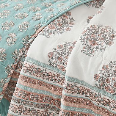 Lush Decor Sofia Flower Block Bouquet Reversible Throw Blanket