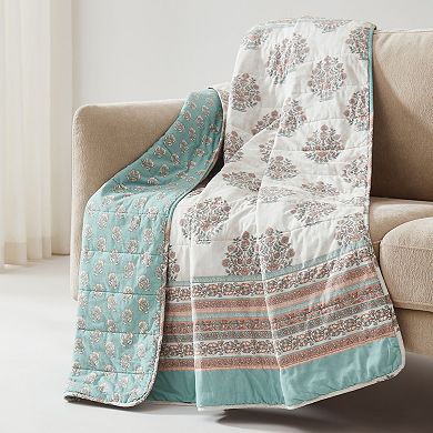 Lush Decor Sofia Flower Block Bouquet Reversible Throw Blanket