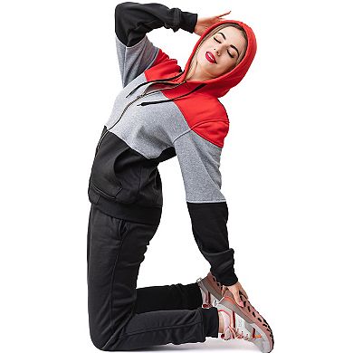 Women's ColorBlock Fleece SweatJacket and Jogger Sweatpants 2-Piece Fleece Suit