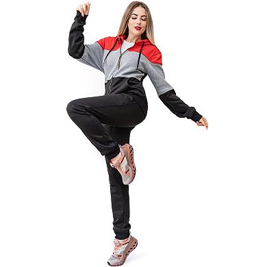 Women's ColorBlock Fleece SweatJacket and Jogger Sweatpants 2-Piece Fleece Suit