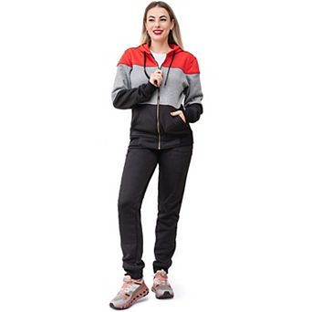 Women's ColorBlock Fleece SweatJacket and Jogger Sweatpants 2 pc Fleece Suit