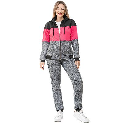 Women's ColorBlock Fleece SweatJacket and Jogger Sweatpants