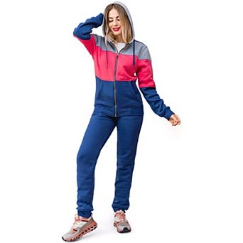 Women's ColorBlock Fleece SweatJacket and Jogger Sweatpants 2 pc Fleece Suit
