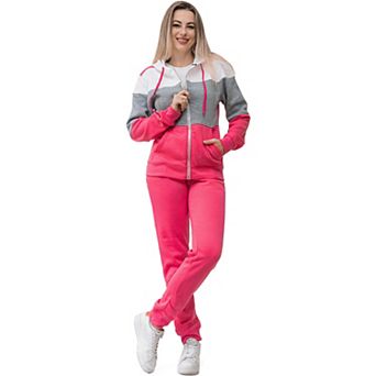 Women's ColorBlock Fleece SweatJacket and Jogger Sweatpants 2 pc Fleece Suit