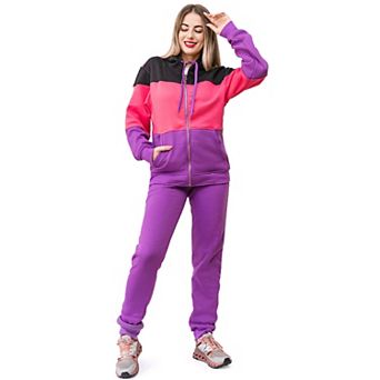 Women's ColorBlock Fleece SweatJacket and Jogger Sweatpants 2 pc Fleece Suit