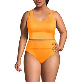 Plus Size Lands' End Ribbed Midkini Top & High Waisted Bottom Swimsuit Set