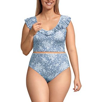 Plus Size Lands' End Pique Ruffle Tankini Top & High Waisted Bottom Swimsuit Set