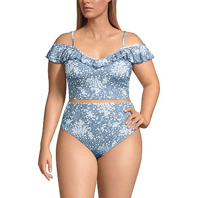 Plus Size Lands' End Pique Ruffle Tankini Top & High Waisted Bottom Swimsuit Set