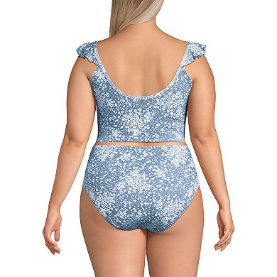 Plus Size Lands' End Pique Ruffle Tankini Top & High Waisted Bottom Swimsuit Set