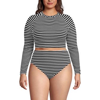 Plus Size Lands' End Crochet Long Sleeve Bikini Top & High Waisted Bottoms Set