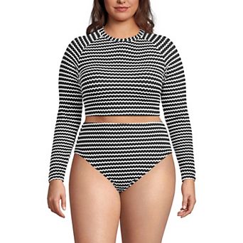 Plus Size Lands' End Crochet Long Sleeve Bikini Top & High Waisted Bottoms Set