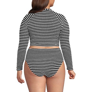 Plus Size Lands' End Crochet Long Sleeve Bikini Top & High Waisted Bottoms Set