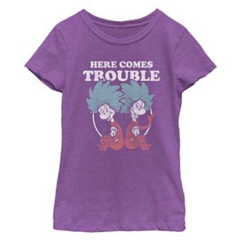 Girls 7-16 Dr. Seuss Thing 1 And Thing 2 Here Comes Trouble Graphic Tee