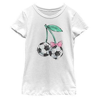 Girls 7-16 Soccer Ball Cherry Bow Graphic Tee