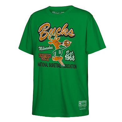 Youth Mitchell & Ness Kelly Green Milwaukee Bucks Retro Mascot Script T-Shirt