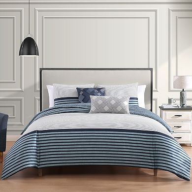 Bebejan Blue Geo Lines 100% Cotton Sateen 5 Piece Reversible Comforter Set