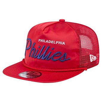 Men's New Era Red Philadelphia Phillies Retro Satin Script Golfer Adjustable Hat