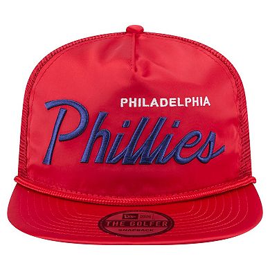 Men's New Era Red Philadelphia Phillies Retro Satin Script Golfer Adjustable Hat