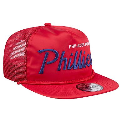 Men's New Era Red Philadelphia Phillies Retro Satin Script Golfer Adjustable Hat
