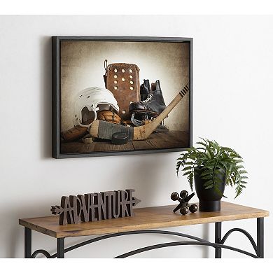 Sylvie Hockey Gear Framed Canvas by Shawn St. Peter