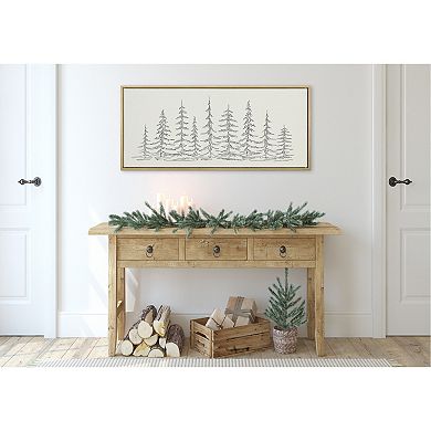 Sylvie Minimalist Evergreen Trees Sketch Framed Canvas by The Creative Bunch Studio