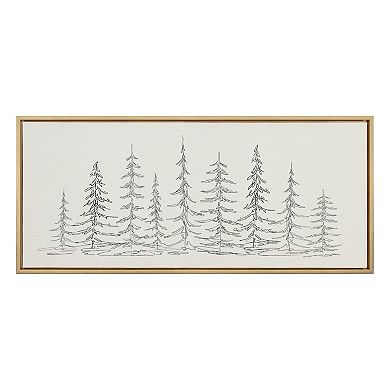 Sylvie Minimalist Evergreen Trees Sketch Framed Canvas by The Creative Bunch Studio