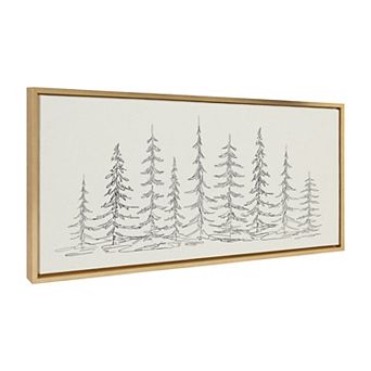 Sylvie Minimalist Evergreen Trees Sketch Framed Canvas by The Creative Bunch Studio
