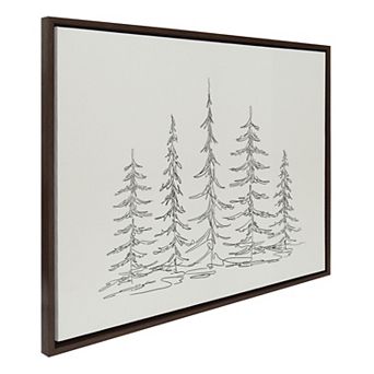 Sylvie Minimalist Evergreen Trees Sketch Framed Canvas by The Creative Bunch Studio