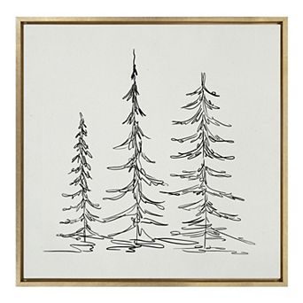 Sylvie Minimalist Evergreen Trees Sketch Framed Canvas by The Creative Bunch Studio