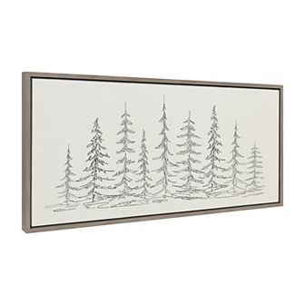 Sylvie Minimalist Evergreen Trees Sketch Framed Canvas by The Creative Bunch Studio