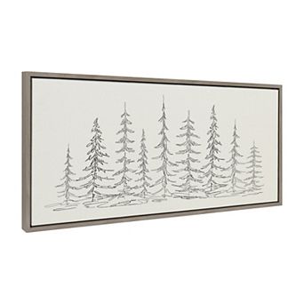 Sylvie Minimalist Evergreen Trees Sketch Framed Canvas by The Creative Bunch Studio