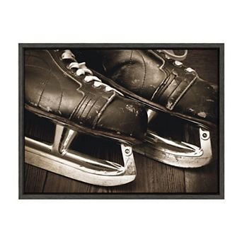 Sylvie Leather Hockey Skates Framed Canvas By Shawn St. Peter