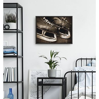 Sylvie Leather Hockey Skates Framed Canvas By Shawn St. Peter