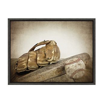 Sylvie Baseball Glove And Bat Framed Canvas by Shawn St. Peter
