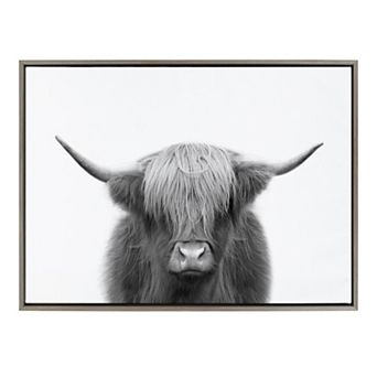Sylvie Hey Dude Highland Cow Framed Canvas by The Creative Bunch Studio