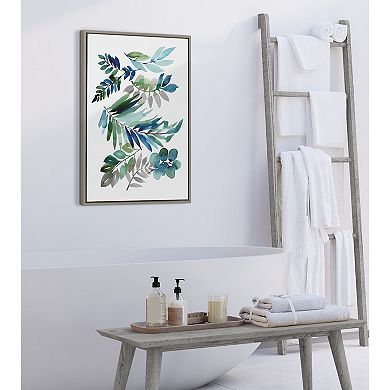 Sylvie Tropic Leaves Blue Framed Canvas by Sara Berrenson