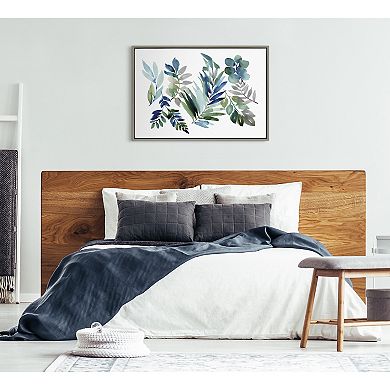 Sylvie Tropic Leaves Blue Framed Canvas by Sara Berrenson