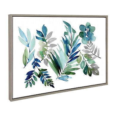 Sylvie Tropic Leaves Blue Framed Canvas by Sara Berrenson