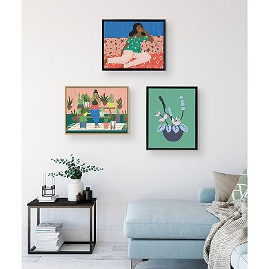 Sylvie Abstract Florals Green Framed Canvas by Queenbe Monyei