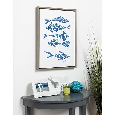 Sylvie Fishes Blue Framed Canvas by Giuliana Lazzerini