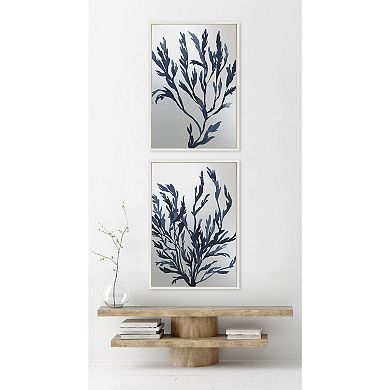 Sylvie Blue Ocean Coastal Nautical Coral Watercolor 1 Framed Canvas by The Creative Bunch Studio