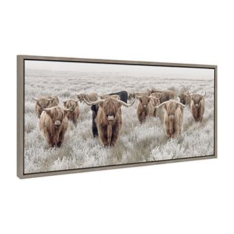 Sylvie Herd of Highland Cows Color Framed Canvas by The Creative Bunch Studio