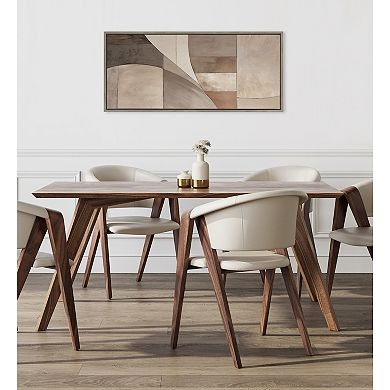 Sylvie Curved Grid Abstract on Neutral Linen Framed Canvas by The Creative Bunch Studio