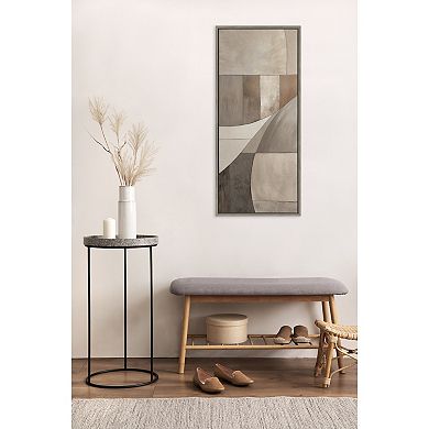Sylvie Curved Grid Abstract on Neutral Linen Framed Canvas by The Creative Bunch Studio