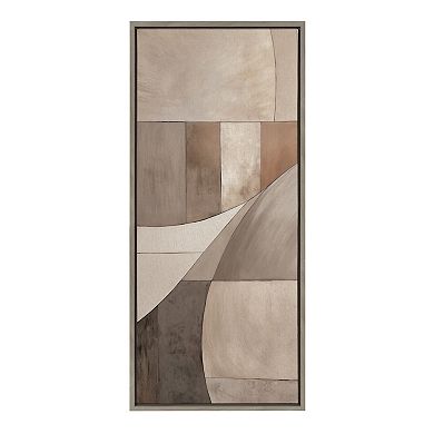Sylvie Curved Grid Abstract on Neutral Linen Framed Canvas by The Creative Bunch Studio