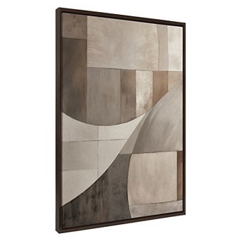 Sylvie Curved Grid Abstract on Neutral Linen Framed Canvas by The Creative Bunch Studio