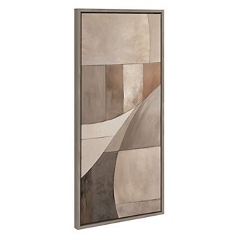 Sylvie Curved Grid Abstract on Neutral Linen Framed Canvas by The Creative Bunch Studio
